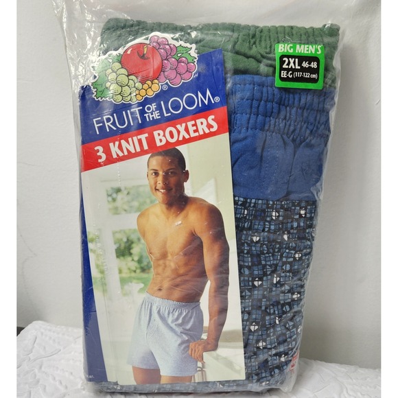 Fruit of the Loom Other - Fruit of the Loom 3 Knit Boxers Men 2XL Green Blue Print Big Men New 3P534X